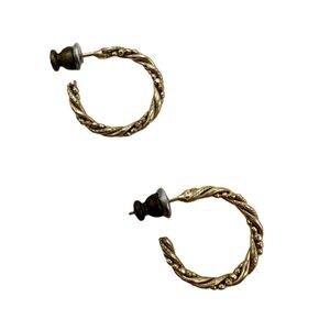 Vintage Gold Twist Hoops Earrings Milgrain Costume Fashion